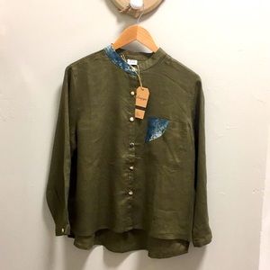 Green Linen Button Up Blouse